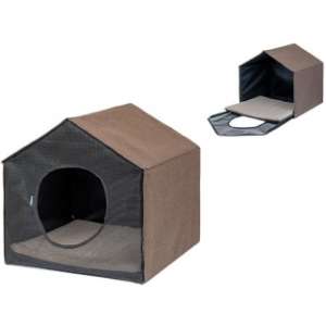 Дом-лежанка Хайтек Секция с жестким каркасом, раскладывающаяся, рогожка 39*33*37см коричневая Дарэлл