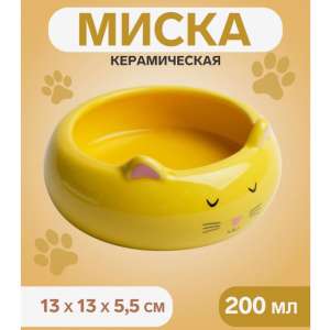 Миска керамическая «Кошка-лепёшка» 200 мл , жёлтая Пижон