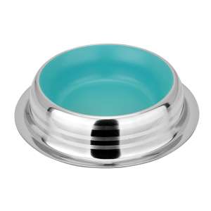 Миска металлическая ребристая с резинкой голубая 0,73л Зооник