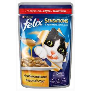 Феликс/Felix 85г sensations корм для кошек соус говядина/томат 