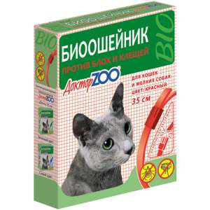 Доктор Зоо ошейник БИО для кошек и мелких собак от блох, клещей, вшей, власоедов (красный) 35см для кошек