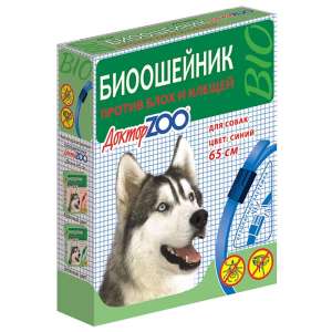 Доктор Зоо ошейник БИО для собак от блох, клещей. вшей, власоедов (синий) 65см*6