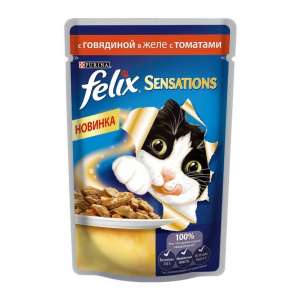 Феликс/Felix 85г sensations корм для кошек говядина\ томатном  в желе для кошек