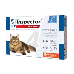 Инспектор Quadro на холку для кошек 8-15кг 1пип (от блох, клещей, нематод, дироф.) с 7недель*40