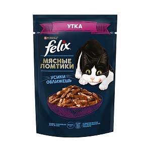 Феликс/Felix 75г мясные ломтики корм для кошек Утка для кошек