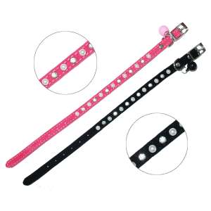 Ошейник велюровый двойной со стразами жемчугом и бубенчиком 1*31см Уют