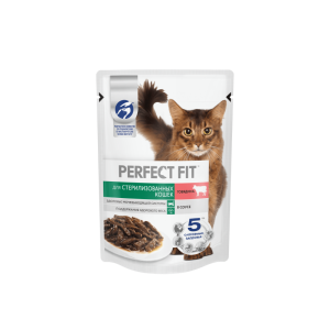 Перфект Фит/Perfect Fit 75 гр пауч корм для кошек стерилизованных говядина соус