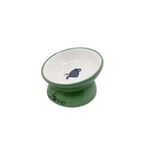 Миска керамическая зеленая на ножке с котом 13*13*9,5см 120мл Уют для кошек