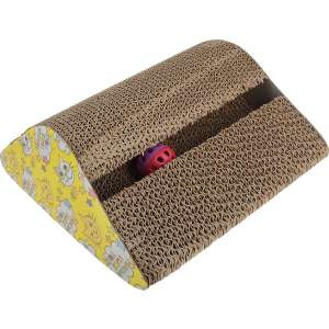 Когтеточка гофрокартоновая угловая с мячиками с кошачьей мятой 28*22*30см Уют