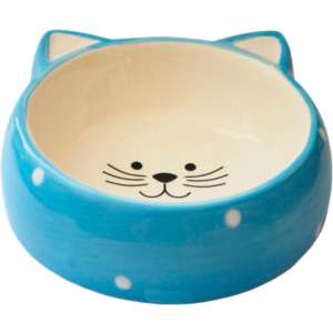 Миска керамическая Мордочка кошки голубая в горох 12,5*12,5*3,8см Уют для кошек
