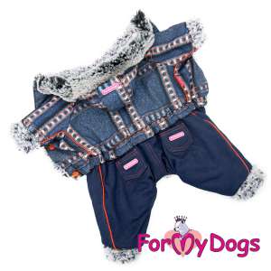 Комбинезон утепленный для собак р16 спинка 33см для мальчика Джинс синий Formydogs
