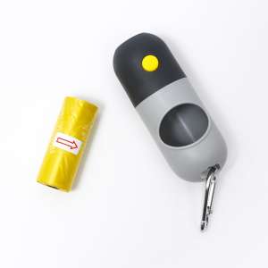 Контейнер с фонариком и  пакетами для уборки рулон 15 пакетов серый Пушистое счастье