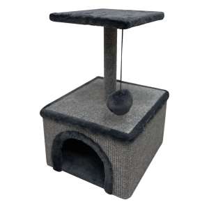 Когтеточка Дом мини с полкой 25*25см мех + ковролин 320*320*545мм Зооник