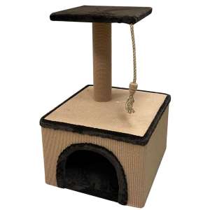 Когтеточка Дом средний с полкой 28*28см мех+ковролин 380*380*640мм Зооник