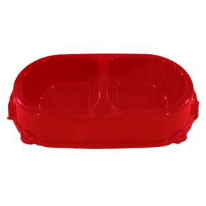 Миска пластиковая двойная на резинке красный 0,45л Фаворит