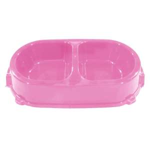 Миска пластиковая двойная на резинке розовый 0,45л Фаворит