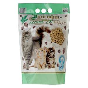 Наполнитель древесный впитывающий Экософт Лесной для котят дезинфицирующий 5л/2,5кг*4