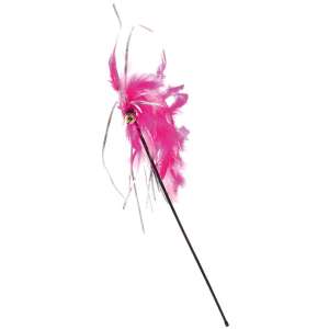 Игрушка для кошек дразнилка розовая с мишурой, хвост 20см с перьями и колокол.пышная Пет Лайн