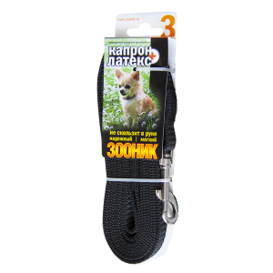 Поводок капроновый с двойной латексной нитью 3м*15мм черный Зооник