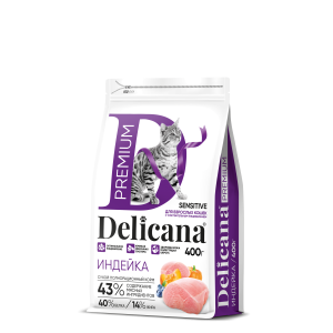 Деликана/Delicana корм для кошек чувствительное пищеварение Индейка 400гр*20