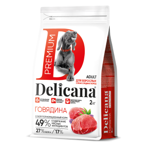 Деликана/Delicana корм для собак средних пород Говядина 2кг*6
