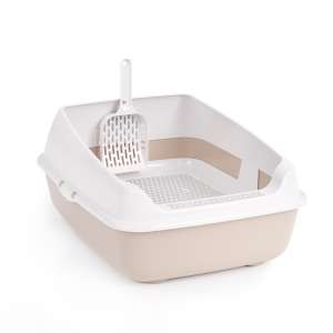 Туалет для кошек с высоким бортом сеткой и совком 505*390*235мм бежевый Альтернатива