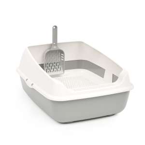 Туалет для кошек с высоким бортом сеткой и совком 505*390*235мм серый Альтернатива