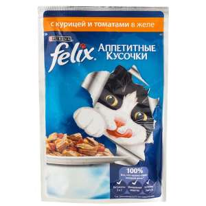 Феликс/Felix 85г корм для кошек Курица/томат в желе  для кошек