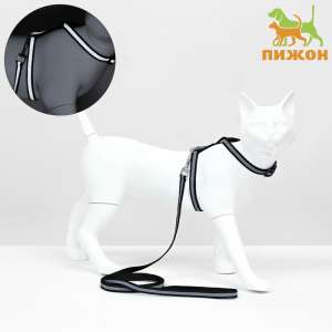 Комплект для кошек светоотражающий шлейка 21-35см поводок 120см черный Пижон для кошек
