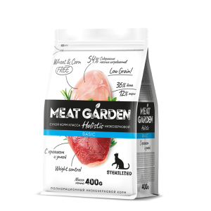 Мит Гарден/Meat Garden Basic Низкозерновой корм для кошек стерилл/кастр Кролик/Утка 400гр*20