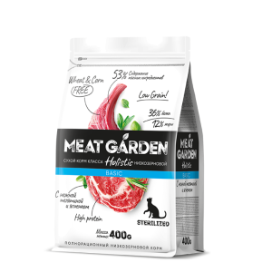 Мит Гарден/Meat Garden Basic Низкозерновой корм для кошек стерилл/кастр Телятина/Ягненок 400гр*20