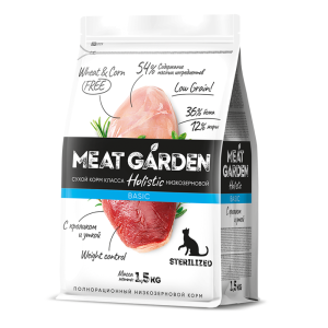 Мит Гарден/Meat Garden Basic Низкозерновой корм для кошек стерилл/кастр Кролик/Утка 1,5кг*6