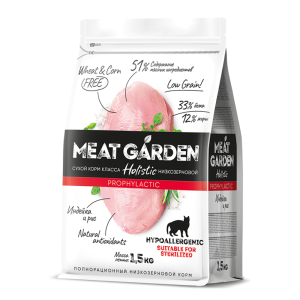 Мит Гарден/Meat Garden Prophylactic корм для кошек стерил гипоаллергенный Индейка/Рис 1,5кг*6 для кошек