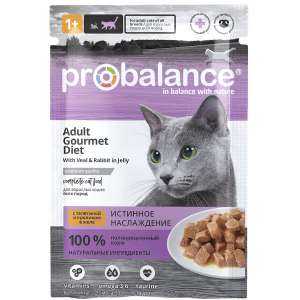 Пробаланс/Probalance Gourmet Diet пауч корм для кошек телятина и кролик в желе 85гр*28
