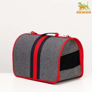 Сумка-переноска каркасная складная 40*25*26см красно-серая Пижон