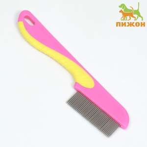 Расческа для шерсти короткие зубья 1,7см 15,6*5,3см розовая/желтая Пижон