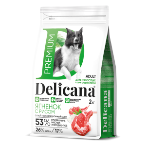 Деликана/Delicana корм для собак средних пород Ягненок с рисом 2кг*6
