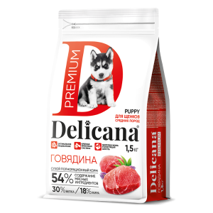 Деликана/Delicana корм для щенков средних пород Говядина 1,5кг*6