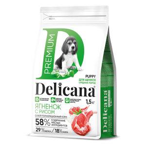 Деликана/Delicana корм для щенков средних пород Ягненок с рисом 1,5кг*6