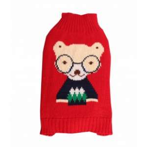 Свитер рXL спинка 40см LMK-H63 красный с мишкой LION