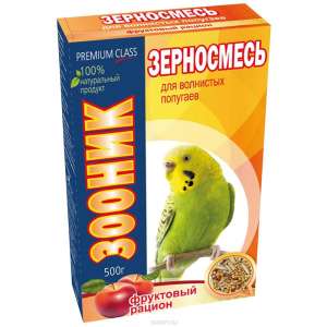 Зооник зерносмесь Премиум корм для волнистых попугаев "Фруктовый рацион" 500гр*14