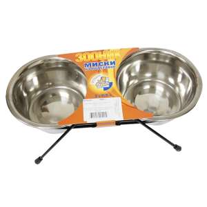 Подставка + 2 миски металлические низкая 0,5л черный Зооник