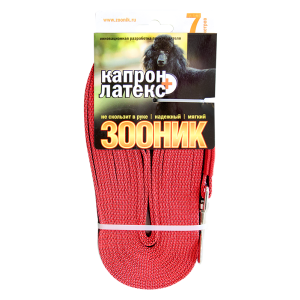 Поводок капроновый с латексной нитью 7м*20мм красный Зооник