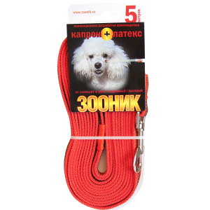 Поводок капроновый с двойной латексной нитью 5м*15мм красный Зооник для собак