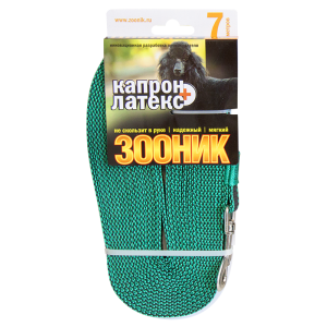Поводок капроновый с двойной латексной нитью 7м*15мм зеленый Зооник для собак