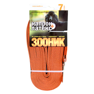 Поводок капроновый с двойной латексной нитью 7м*15мм оранжевый Зооник для собак