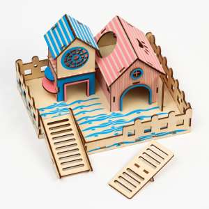 Домик для грызунов набор 2 домика, лесенка, микс цветов 20*16см Пижон