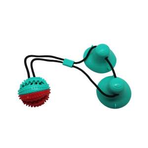 Игрушка для собак интерактивная Тяни-Кусай на двух присосках 55см бирюзово-красный шипованый мяч Уют