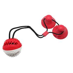Игрушка для собак интерактивная Тяни-Кусай на двух присосках 55см красно-белый шипованый мяч Уют