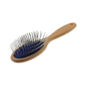 Щетка овальная одност. проф. на дерев. основ, супер мягкий корд (зуб 2,2см) синяя Пет Лайн